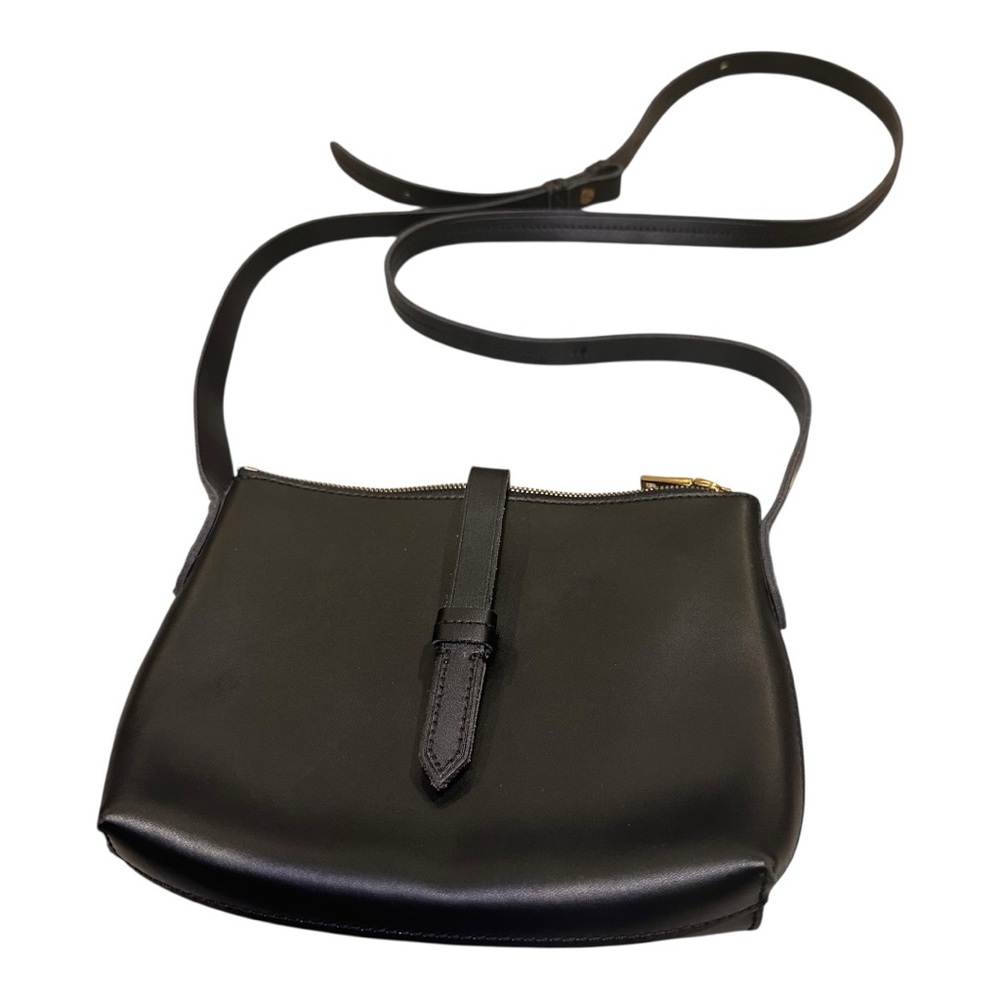 JCrew Black Genuine Leather Crossbody Bag Adjustable Strap Minimalist Zip Purse